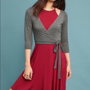 Anthropologie Red and Grey Wrap Dress Like New!